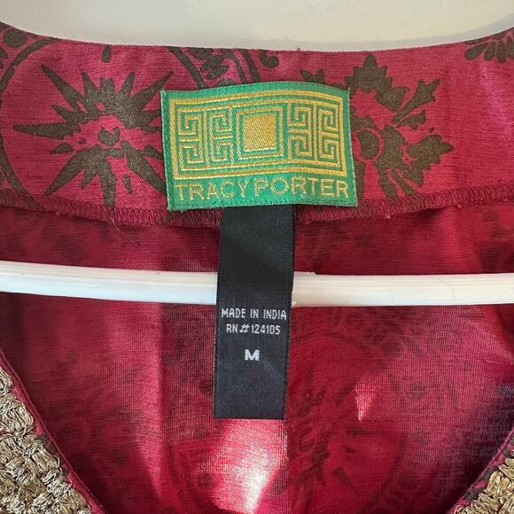 Tracy Porter Women’s Boho Brocade Tunic Top Burgundy Gold Size M Embellished - Picture 5 of 8
